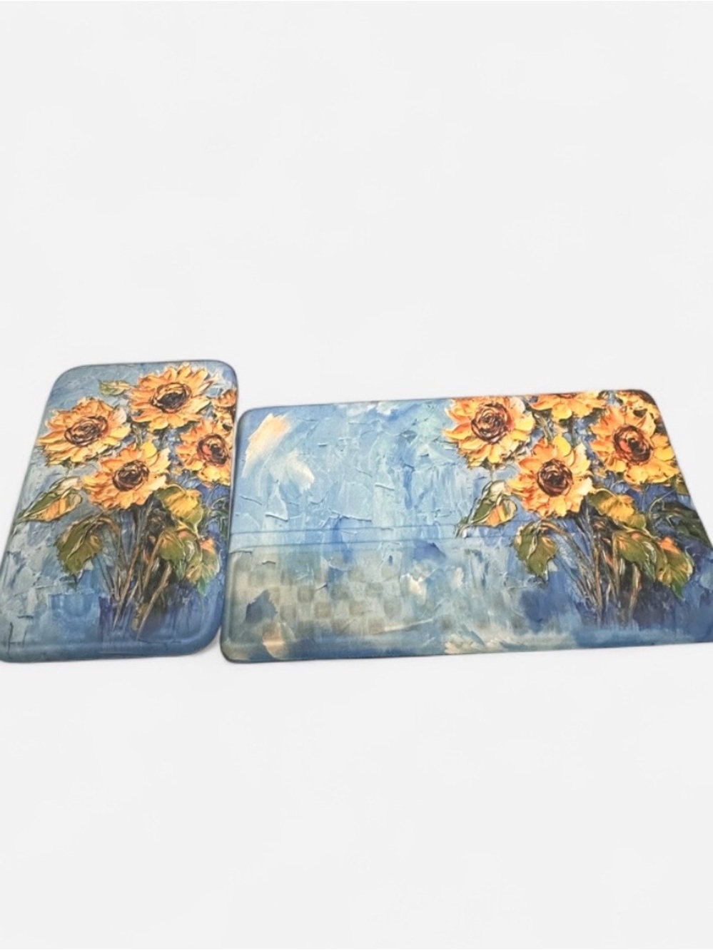 Sunflower Watercolor Keyboard and Mouse Wrist Rest Set - Blue and Yellow